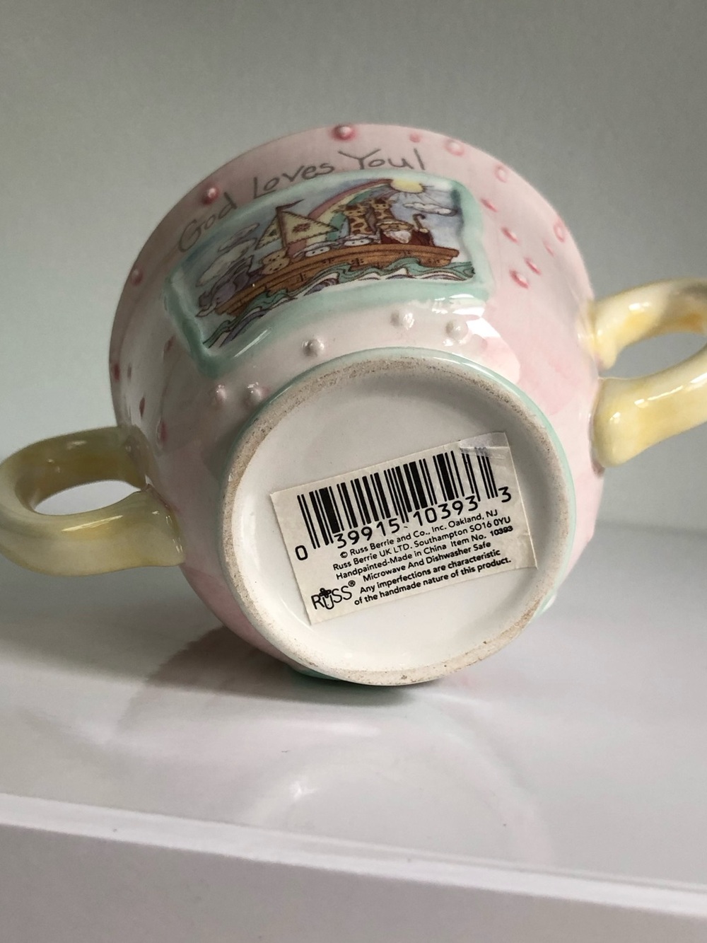 Vintage Y2K God Loves You Noah’s Ark Pastel Two-Handled Decorative Cup - Picture 7 of 12